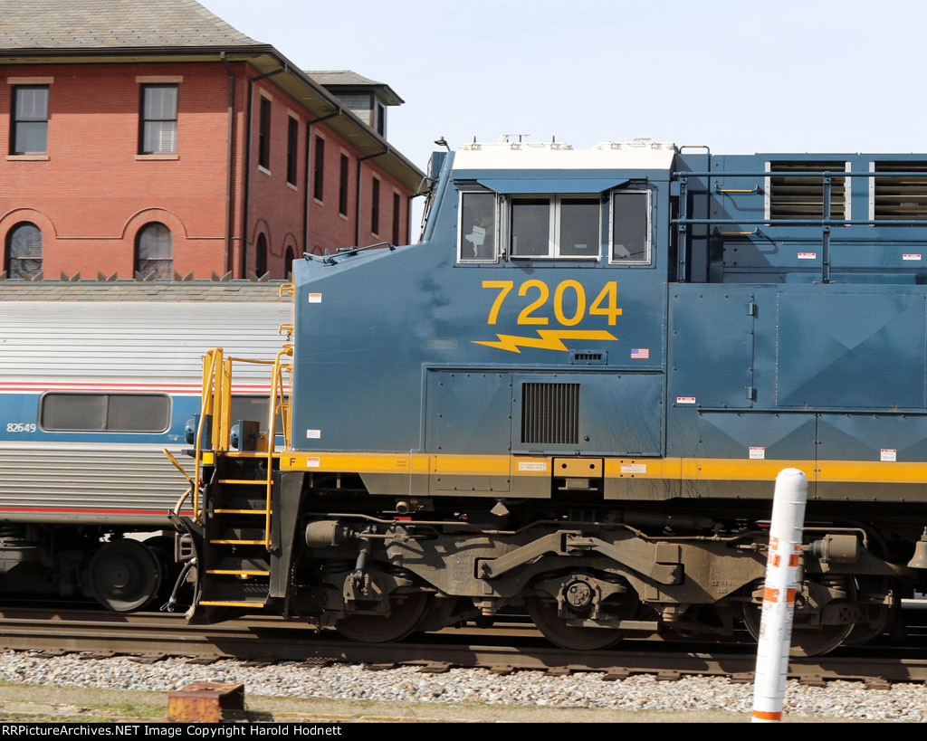 CSX 7204, faintly has its CSX designation of CM44AC on the cab